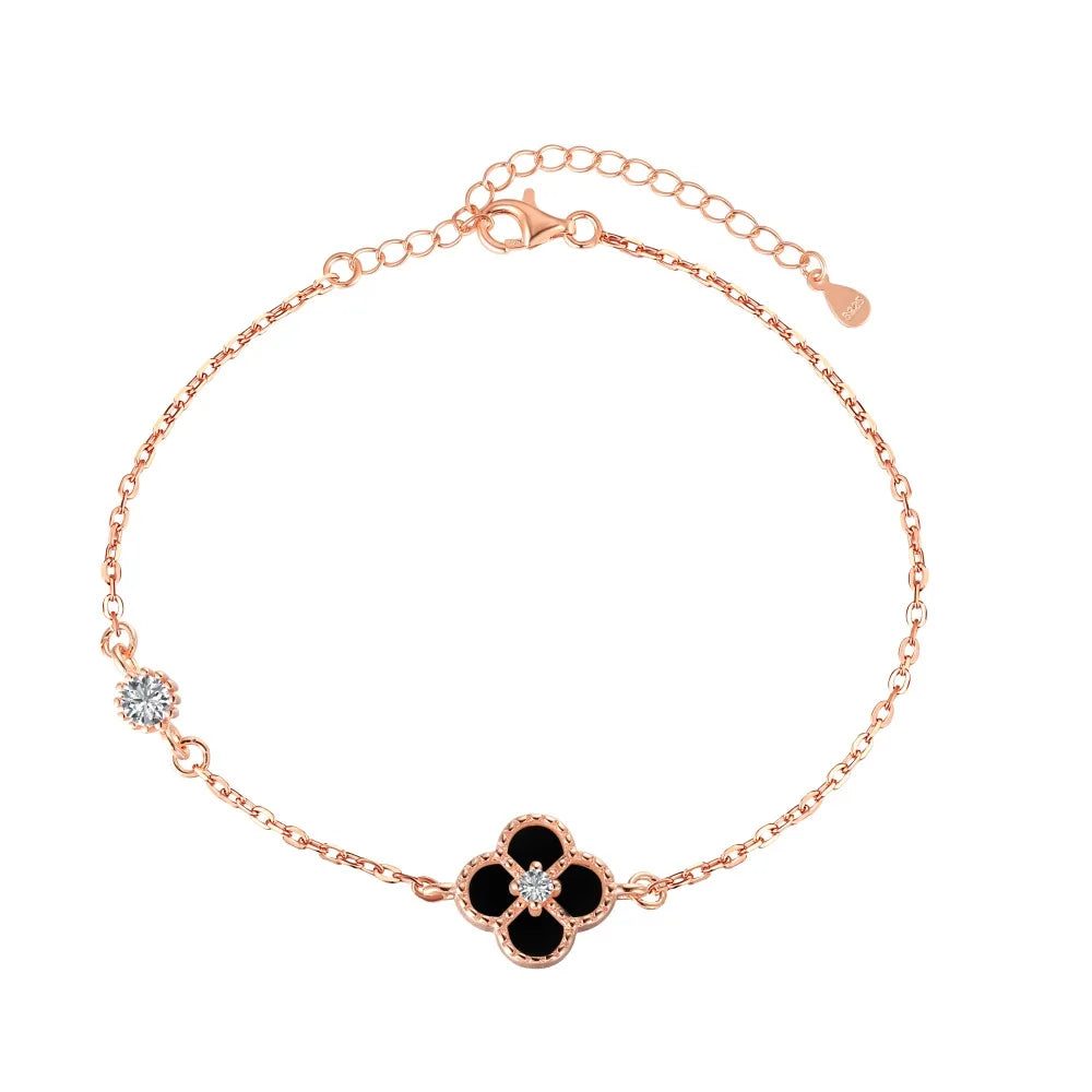 Silver Zircon Round Cut Clover Chain Bracelet