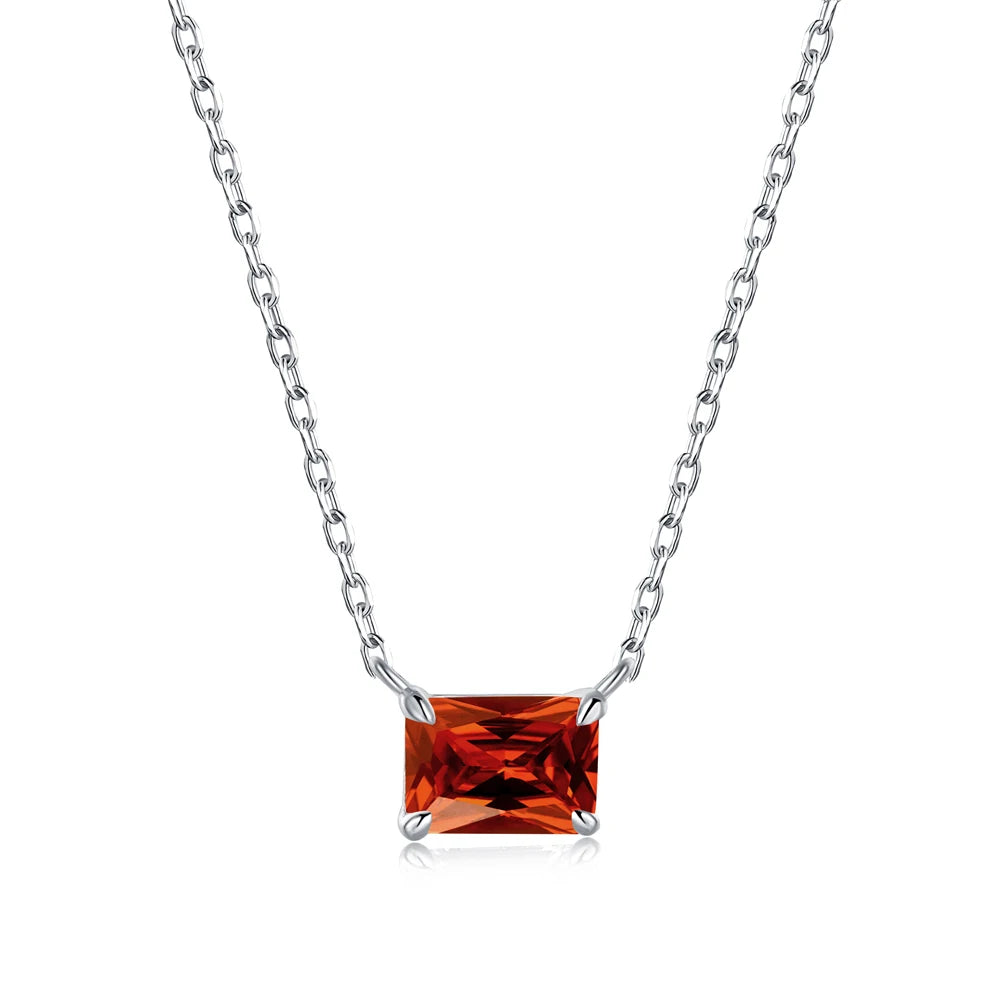Silver Zircon Emerald Cut Single Pendant Necklace