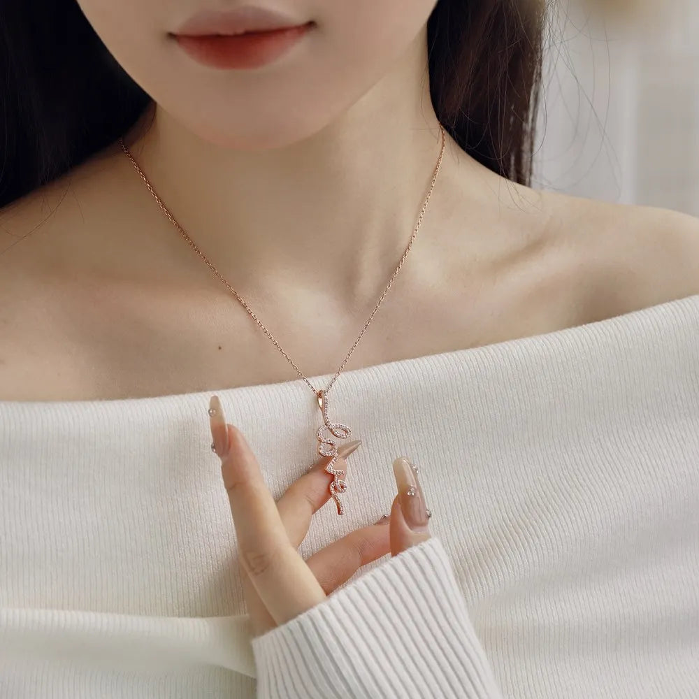 Silver Zircon Round Cut Inlaid Love Bar Necklace