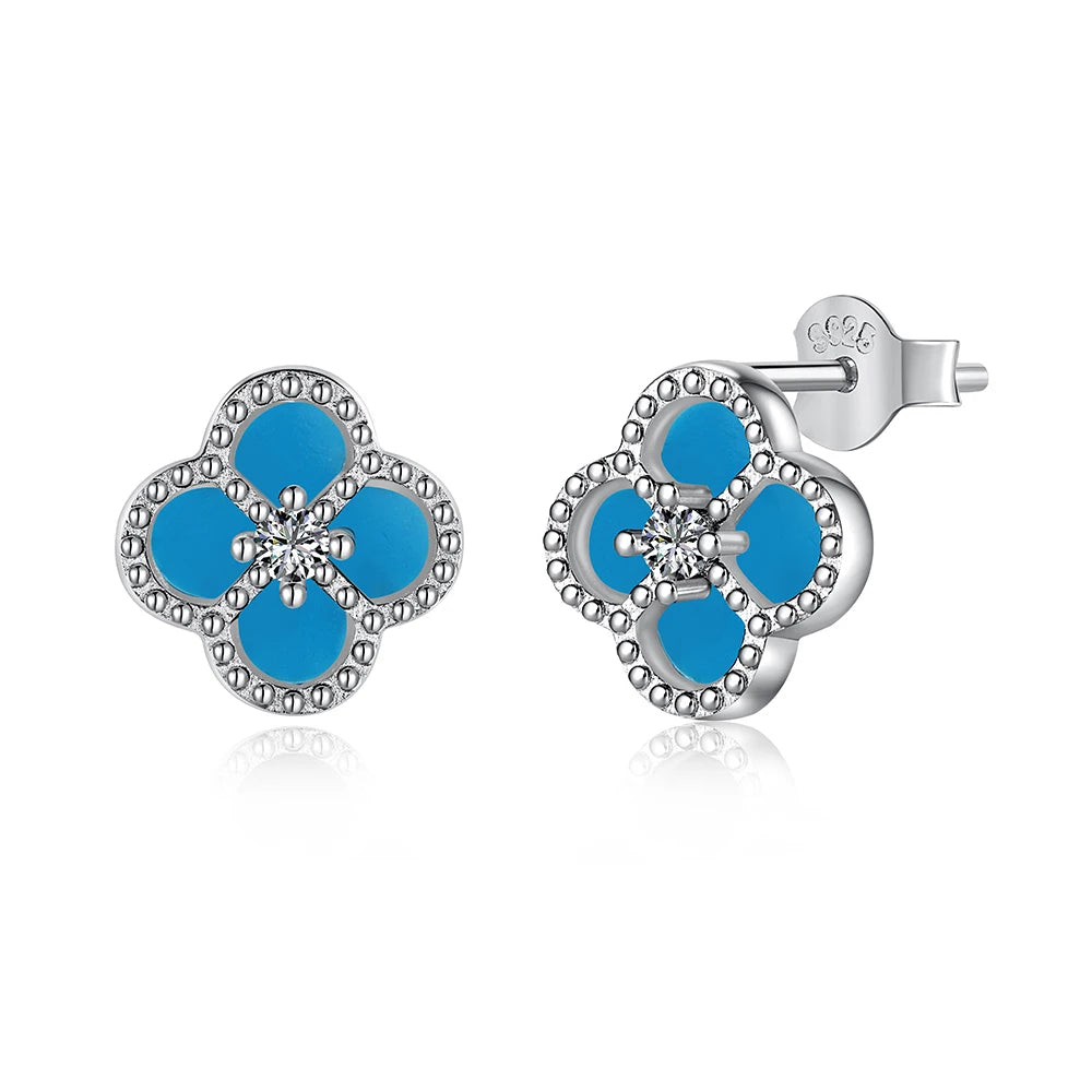 Silver Zircon Round Cut Clover Ear Studs
