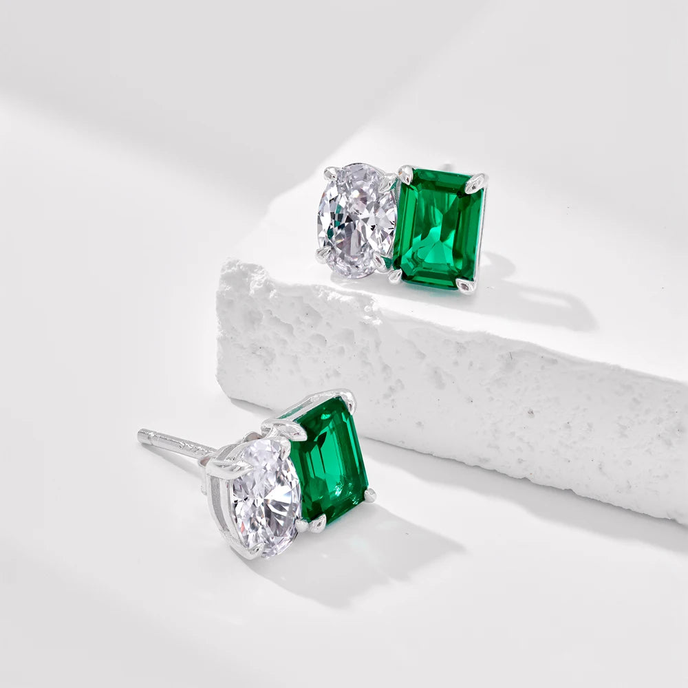 Silver Zircon Emerald Cut Multi Shape Ear Studs
