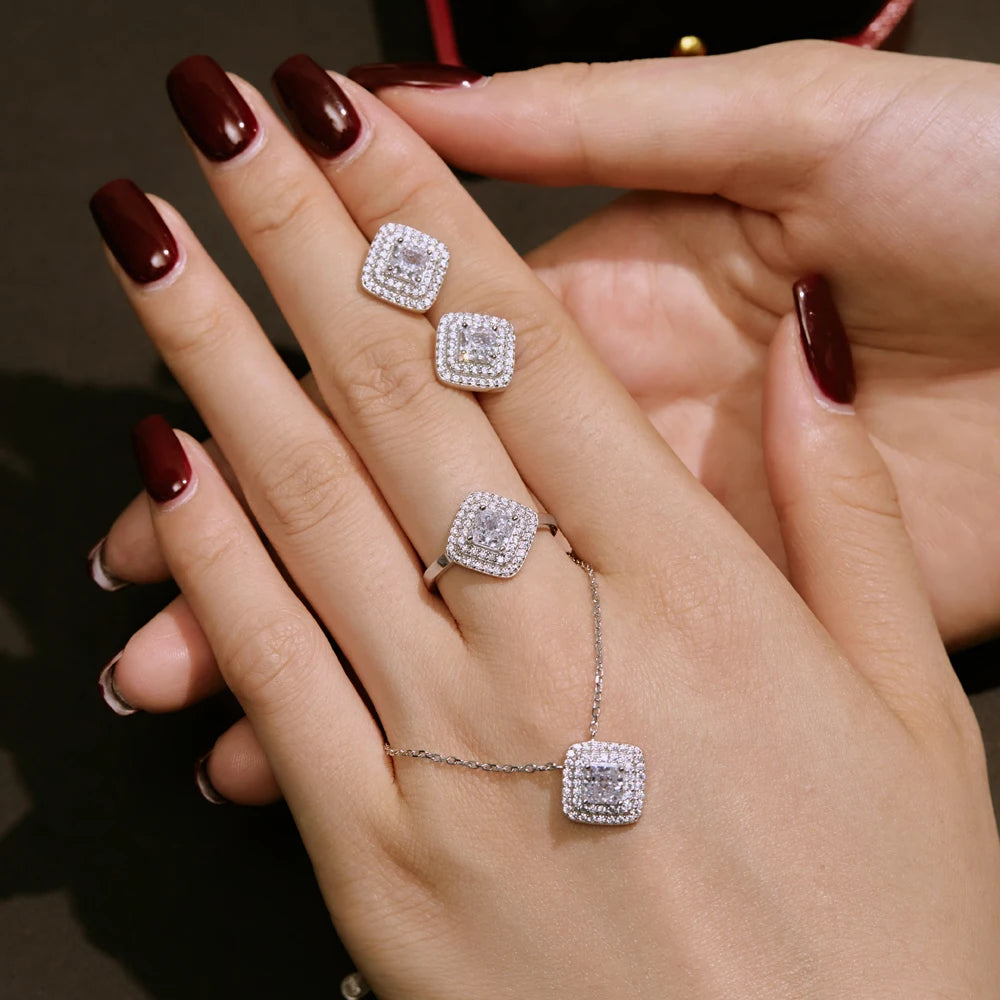 Silver Zircon Princess Cut Pillow Pendant Necklace