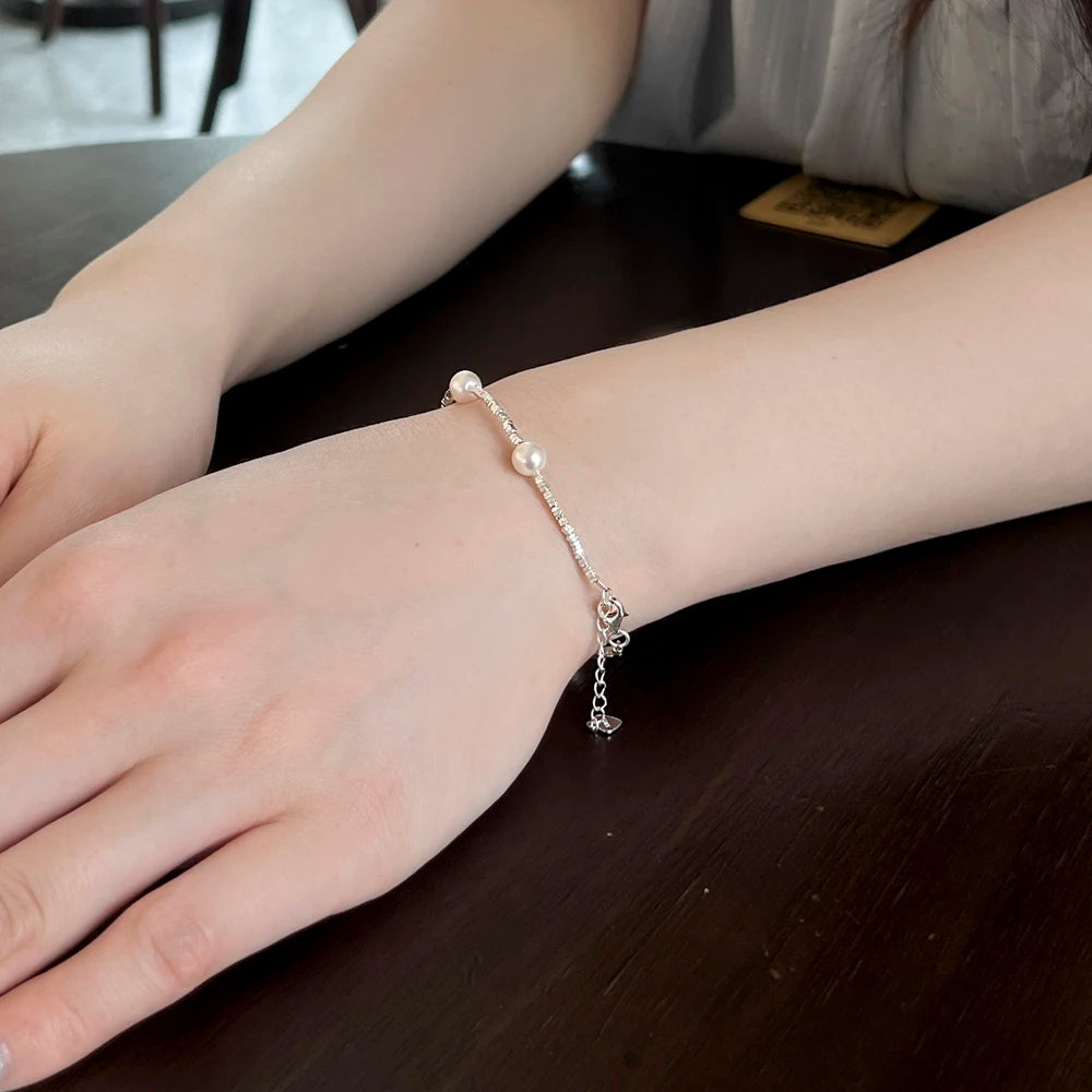 Silver Pearl Multi Layer Bangles Beaded Bracelet