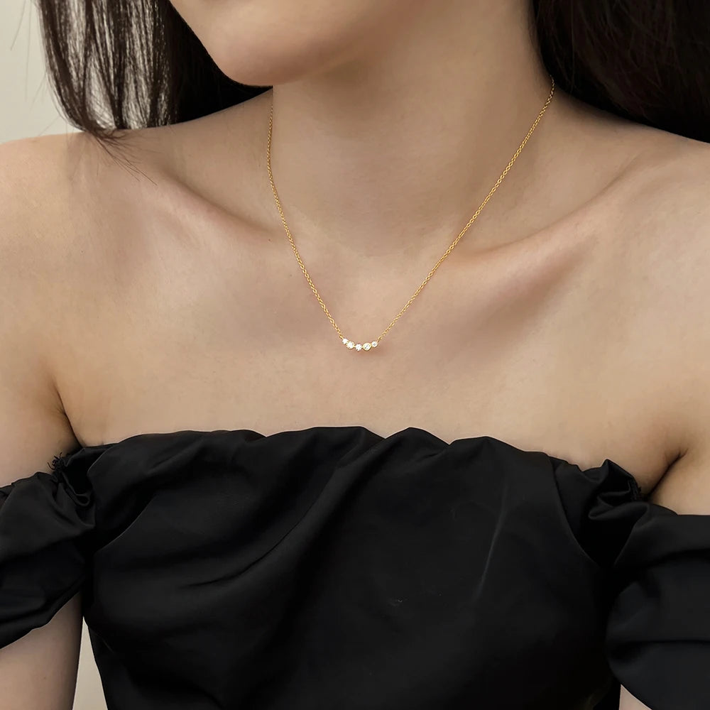 Silver Zircon Round Cut Multi Shape Bar Necklace