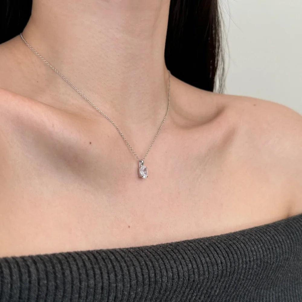 Silver Zircon Oval Cut Egg Pendant Necklace