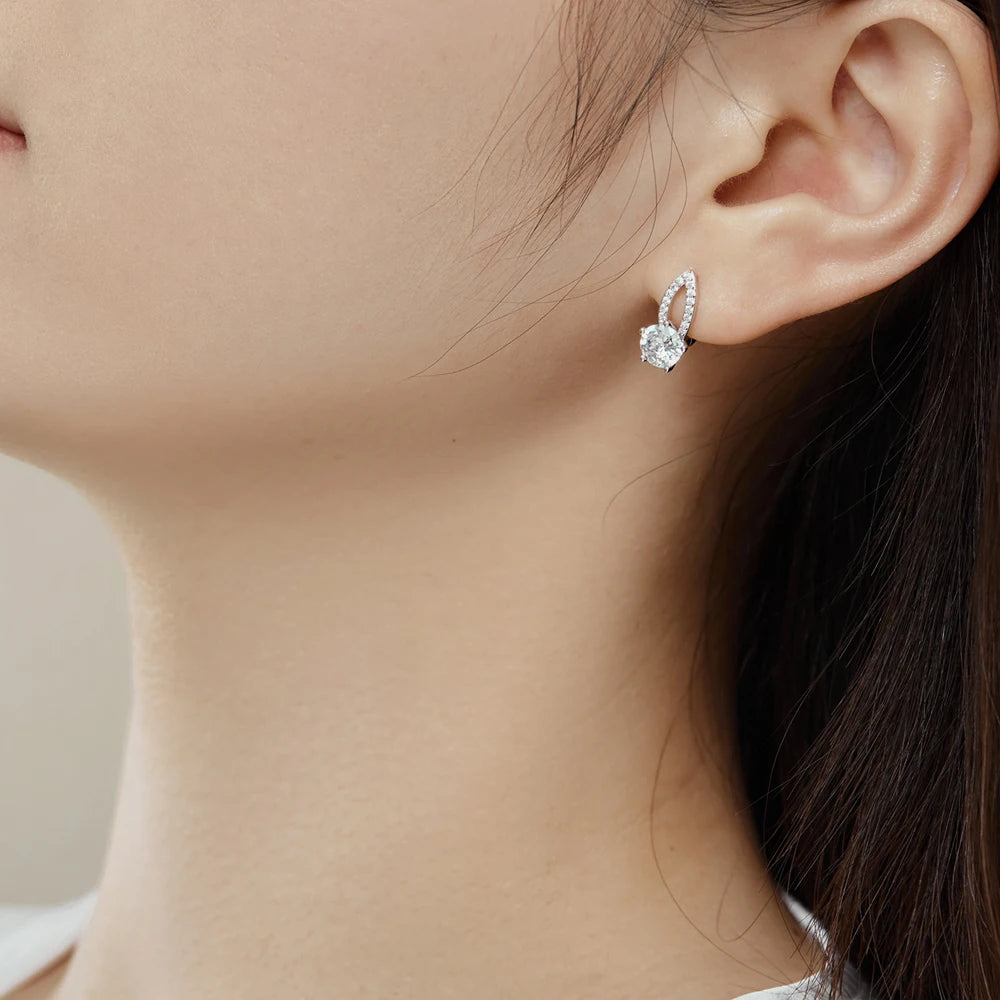 Silver Zircon Round Cut Leaf Huggie Earrings