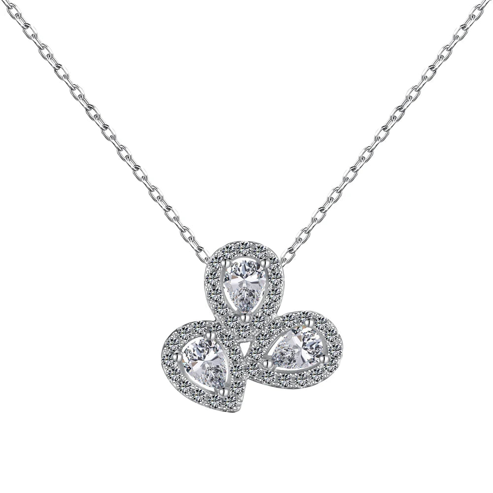 Silver Zircon Pear Cut Cluster Water Drop Pendant Necklace