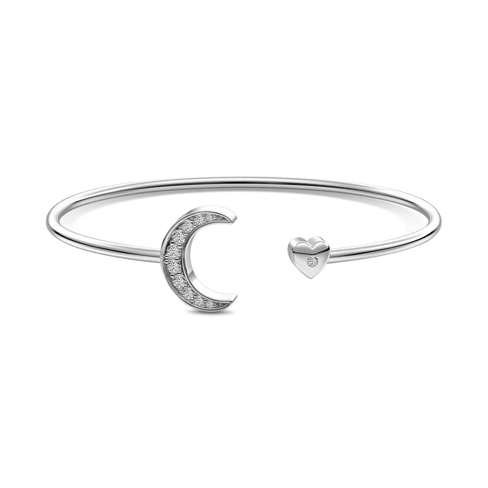 Silver Zircon Round Cut Crescent Bangle Bracelet