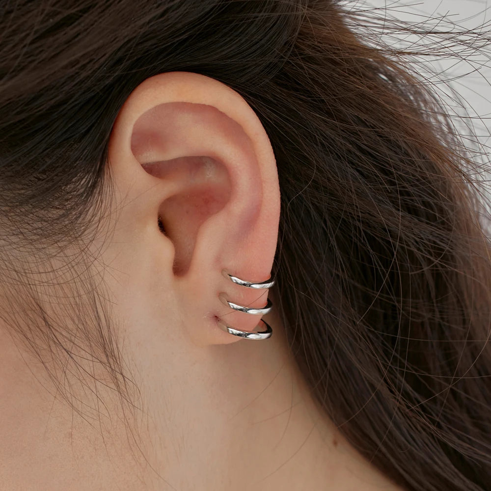 Silver Twisted Multi Layer Huggie Earrings