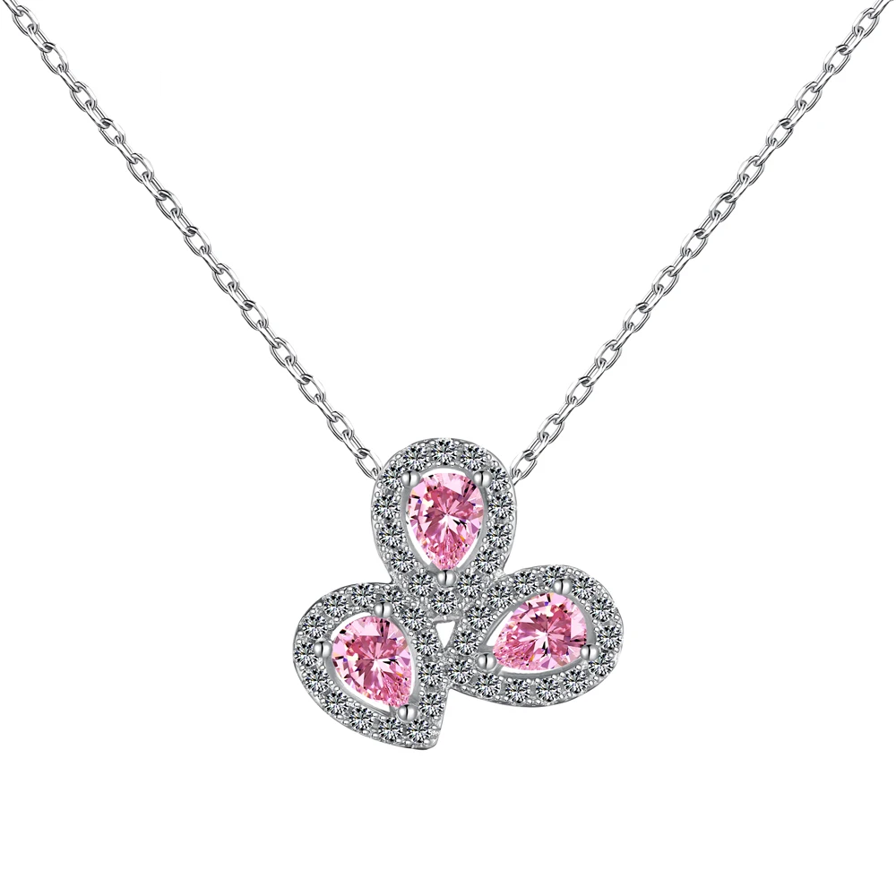 Silver Zircon Pear Cut Cluster Water Drop Pendant Necklace
