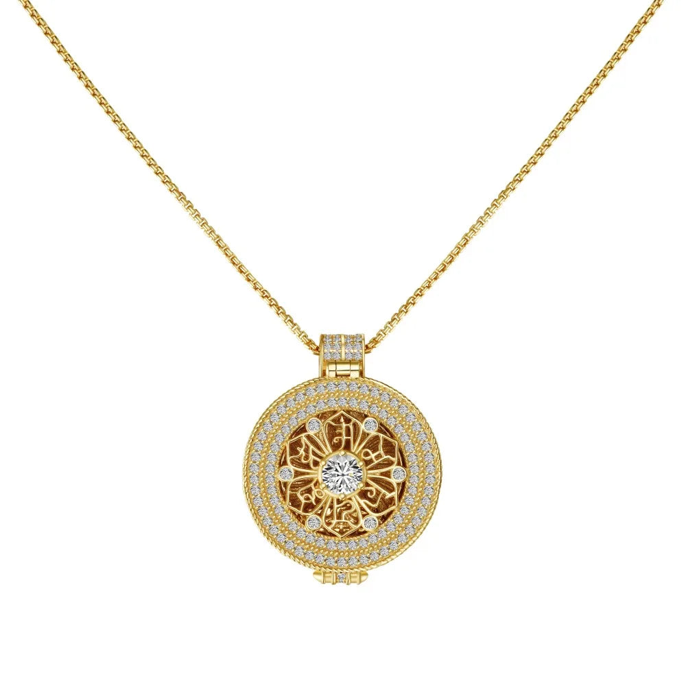 Silver Zircon Round Cut Halo Disc Pendant Necklace