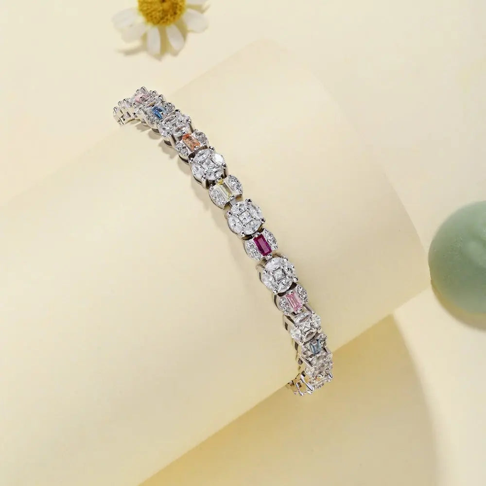 Silver Zircon Baguette Cut Dots Tennis Bracelet