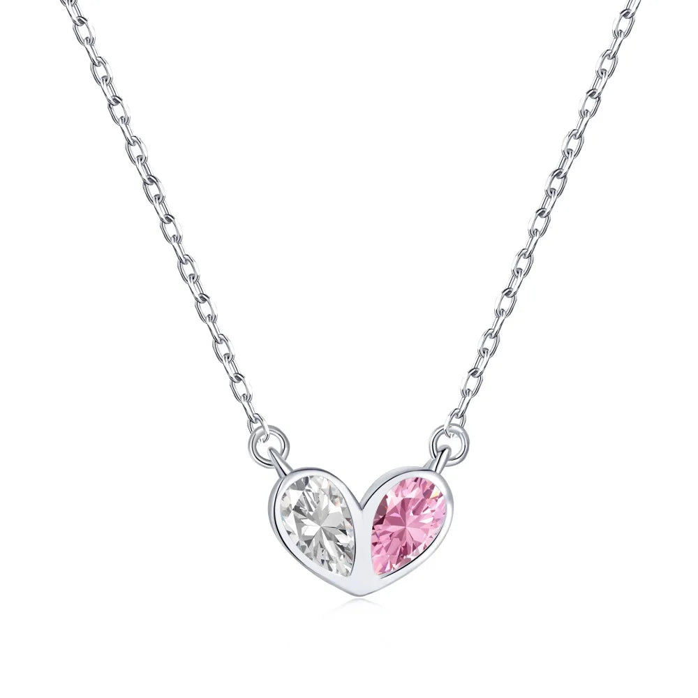 Silver Zircon Pear Cut Heart Pendant Necklace