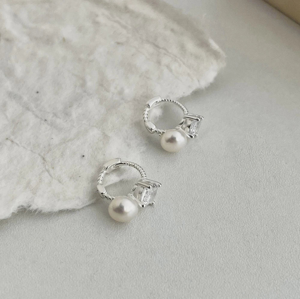 Silver Zircon Round Cut Duel Huggie Earrings