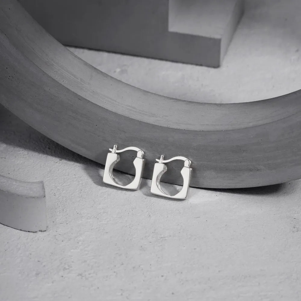 Silver Squared Ear Hoops