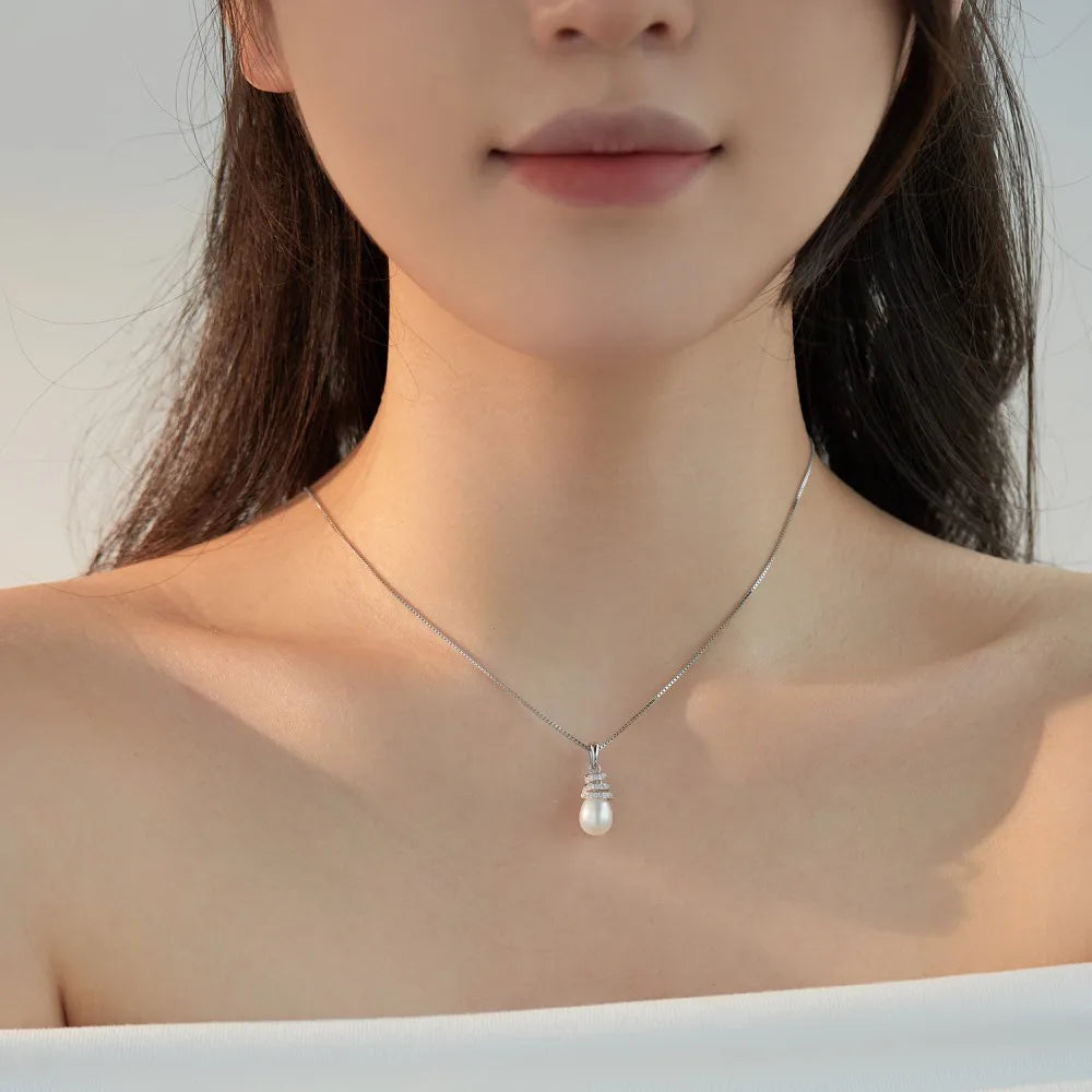 Silver Pearl Halo Pendant Necklace