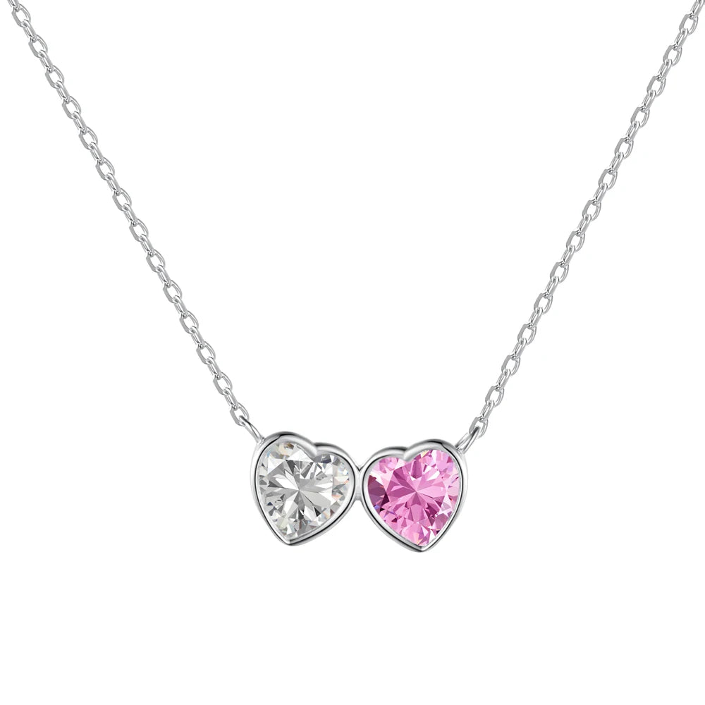 Silver Zircon Heart Cut Duel Shape Pendant Necklace