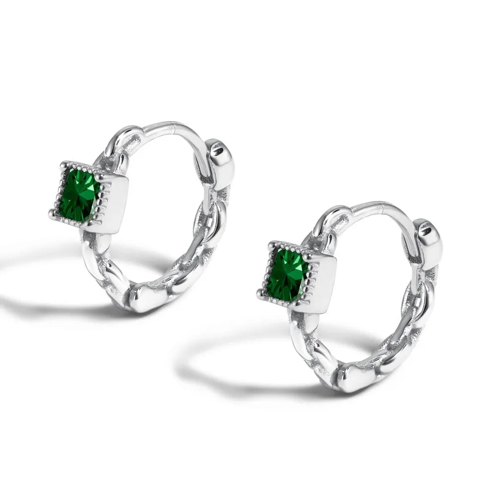 Silver Zircon Princess Cut Cubic Huggie Earrings