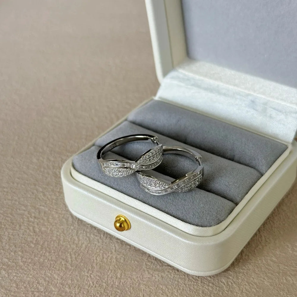 Silver Zircon Baguette Cut Iced Twisted Ear Hoops