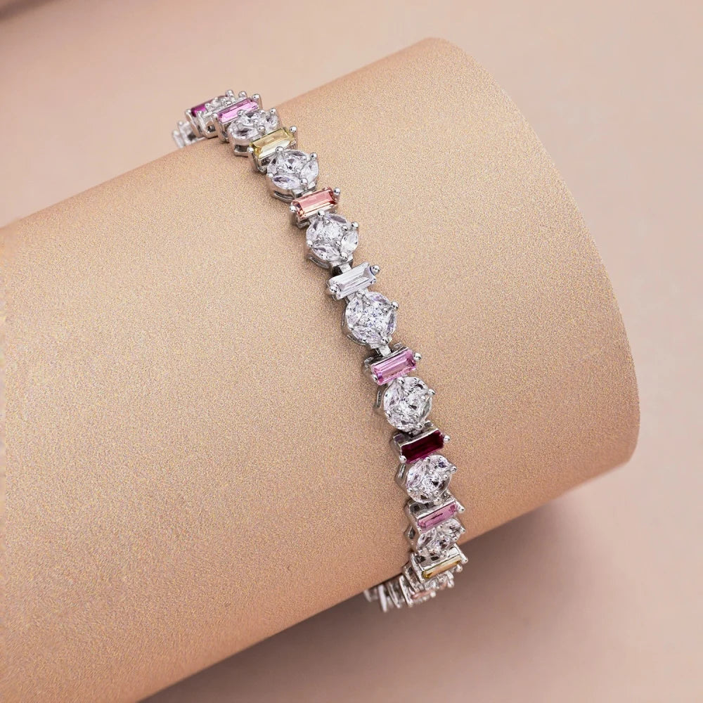 Silver Zircon Princess Cut Duel Shape Tennis Bracelet