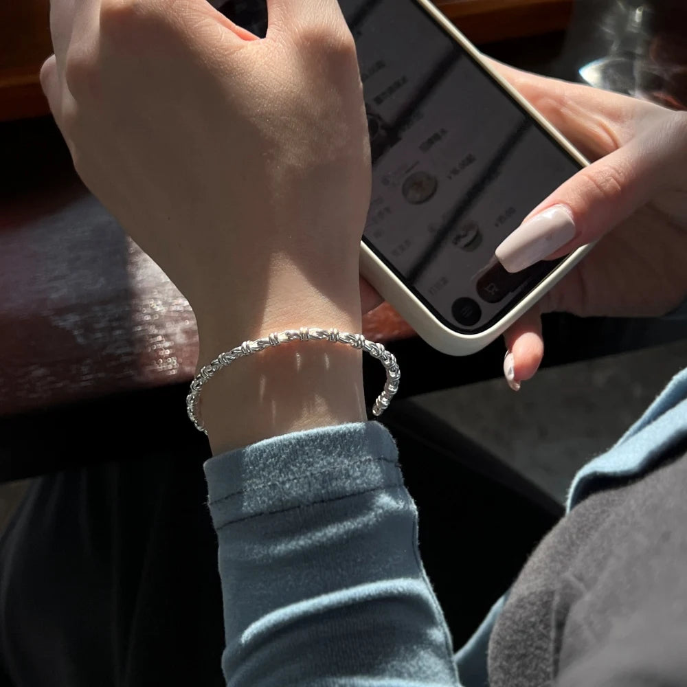 Silver Braided Bangle Bracelet