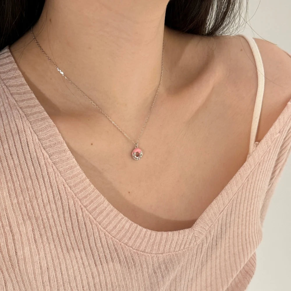 Silver Donut Pendant Necklace