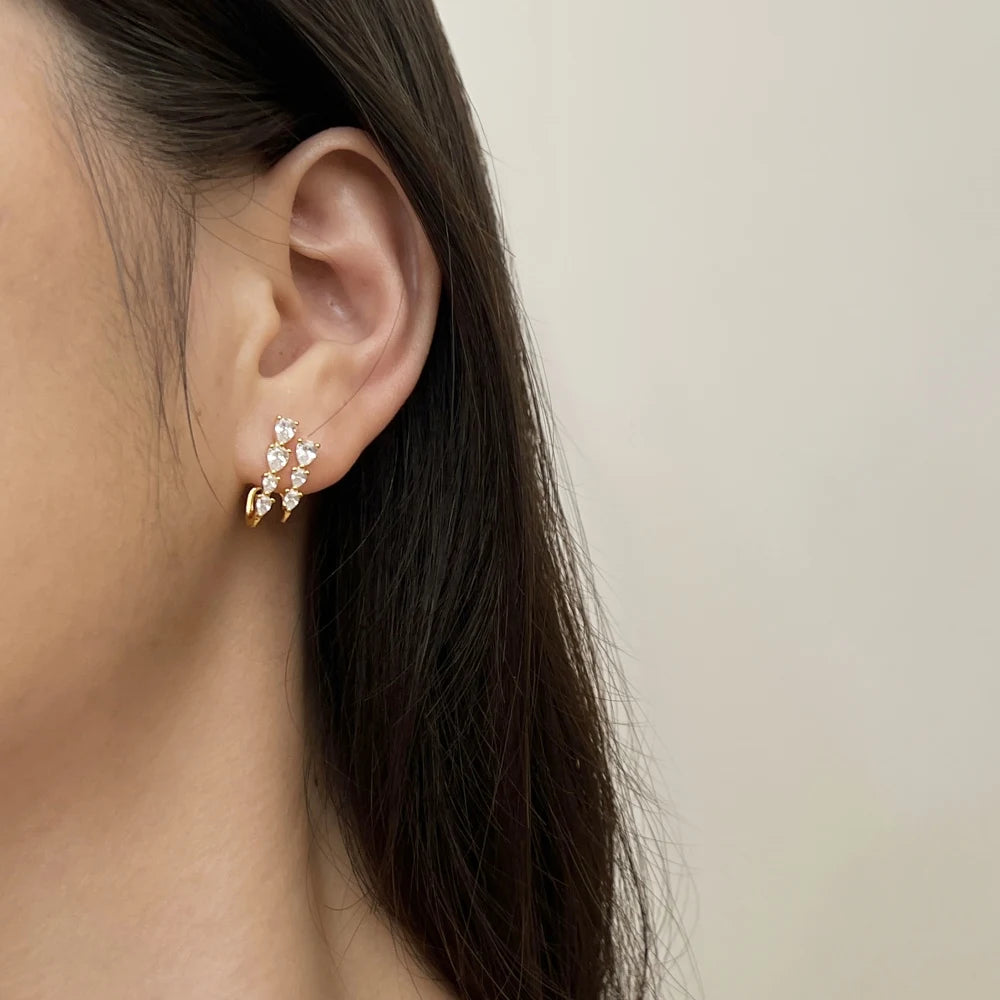 Silver Zircon Pear Cut Double Layer Ear Hoops