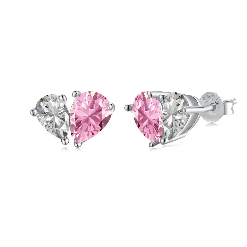 Silver Zircon Pear Cut Heart Ear Studs