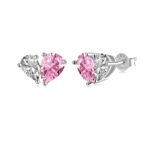 Silver Zircon Pear Cut Heart Ear Studs
