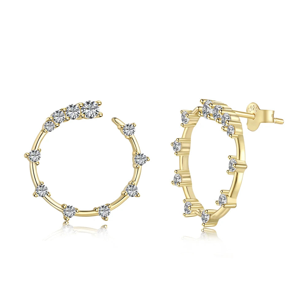Silver Zircon Round Cut Inlaid Spiky Ear Studs