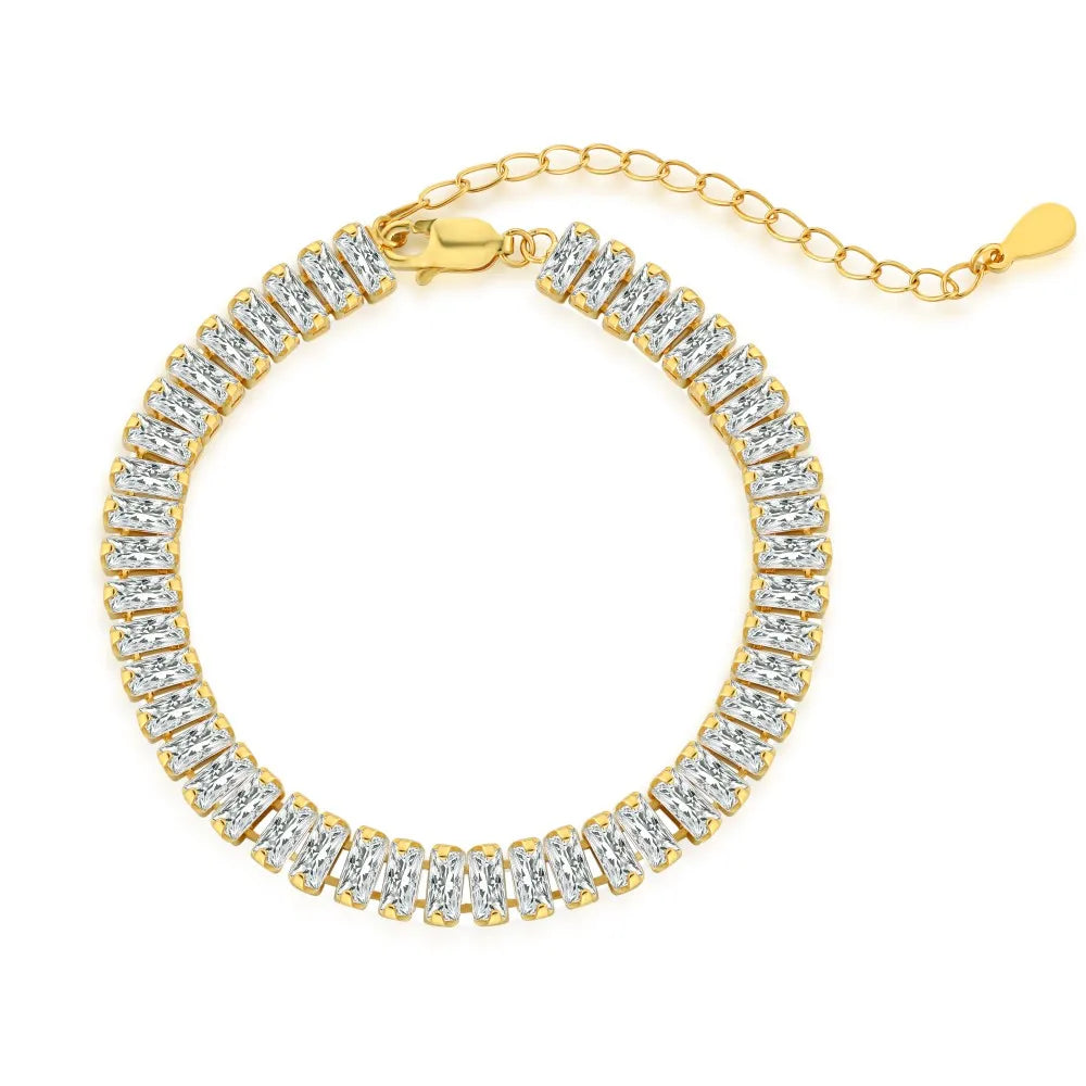 Silver Zircon Cushion Cut Rectangle Tennis Bracelet