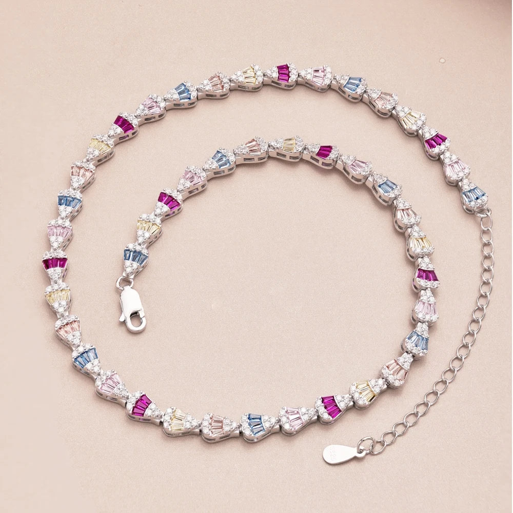 Silver Zircon Baguette Cut Inlaid Tennis Necklace
