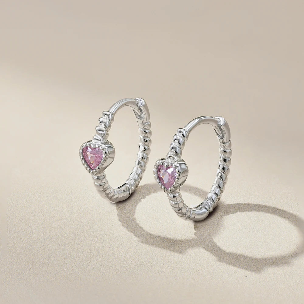 Silver Zircon Heart Cut Twisted Ear Hoops