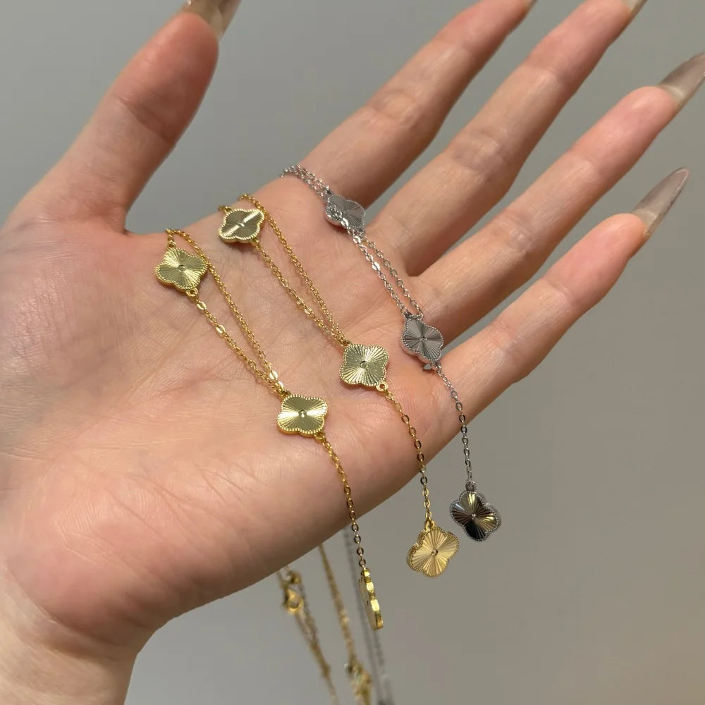 Silver Stacked Clover Chain Necklace