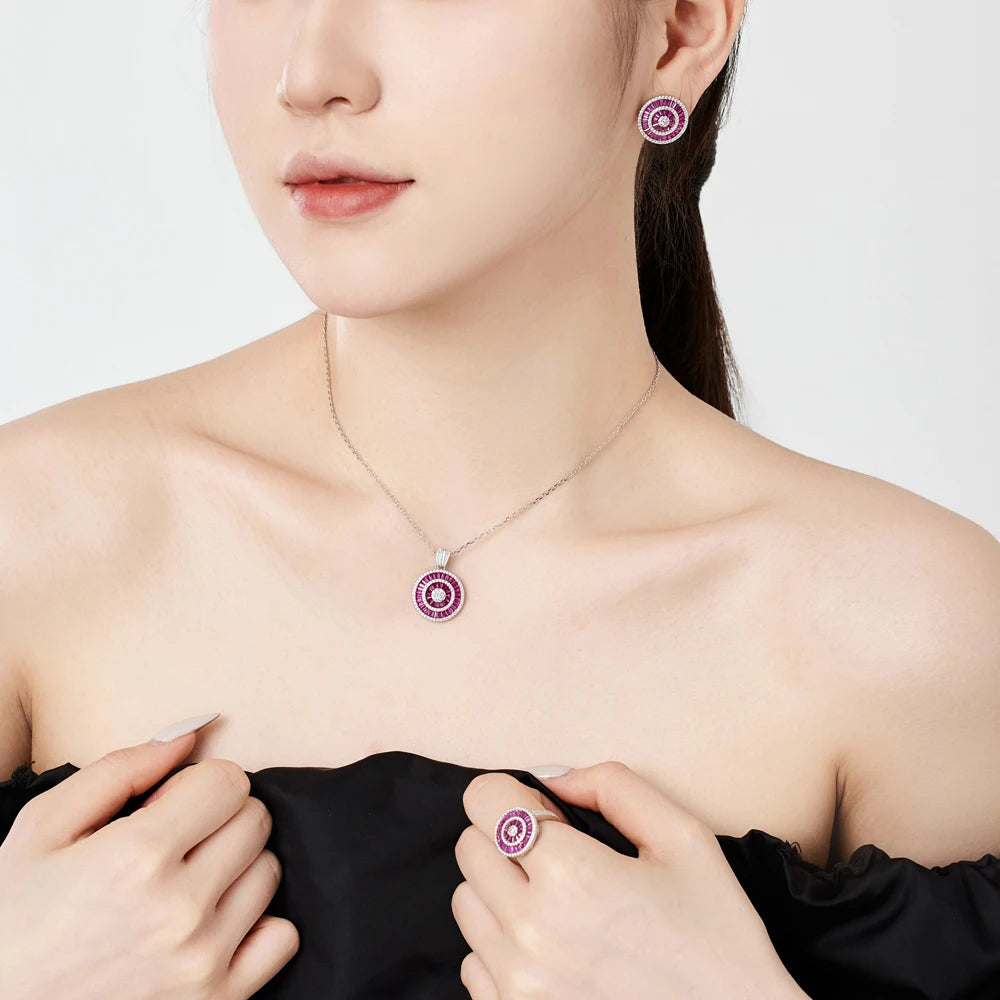 Silver Zircon Tapered Baguette Cut Halo Pendant Necklace