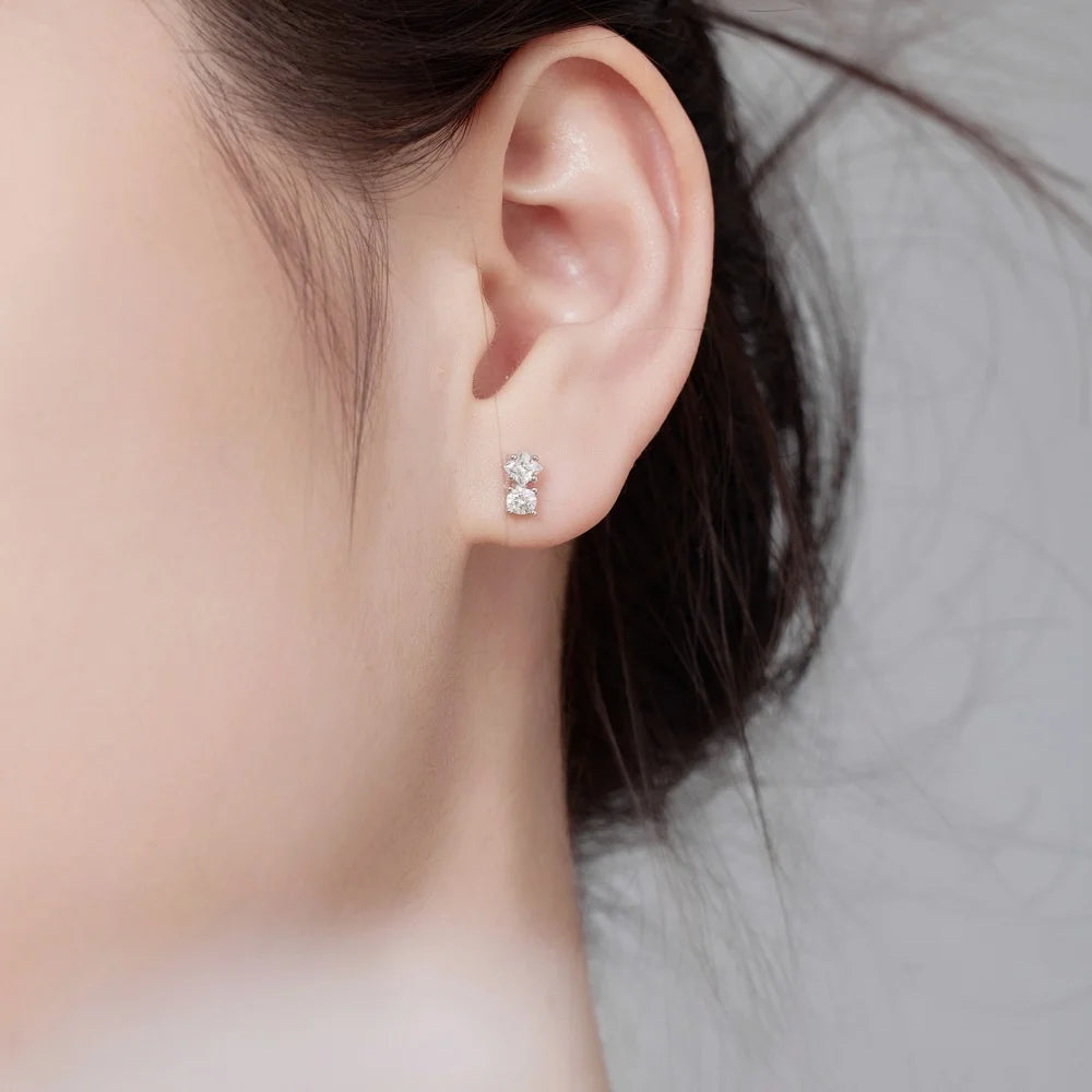 Silver Zircon Princess Cut Multi Shape Ear Studs