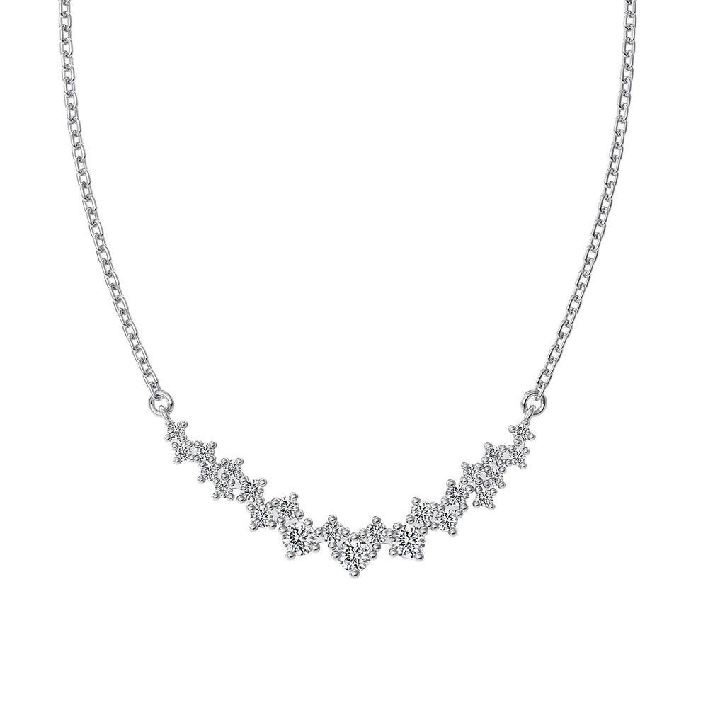 Silver Zircon Round Cut Irregular Bar Necklace