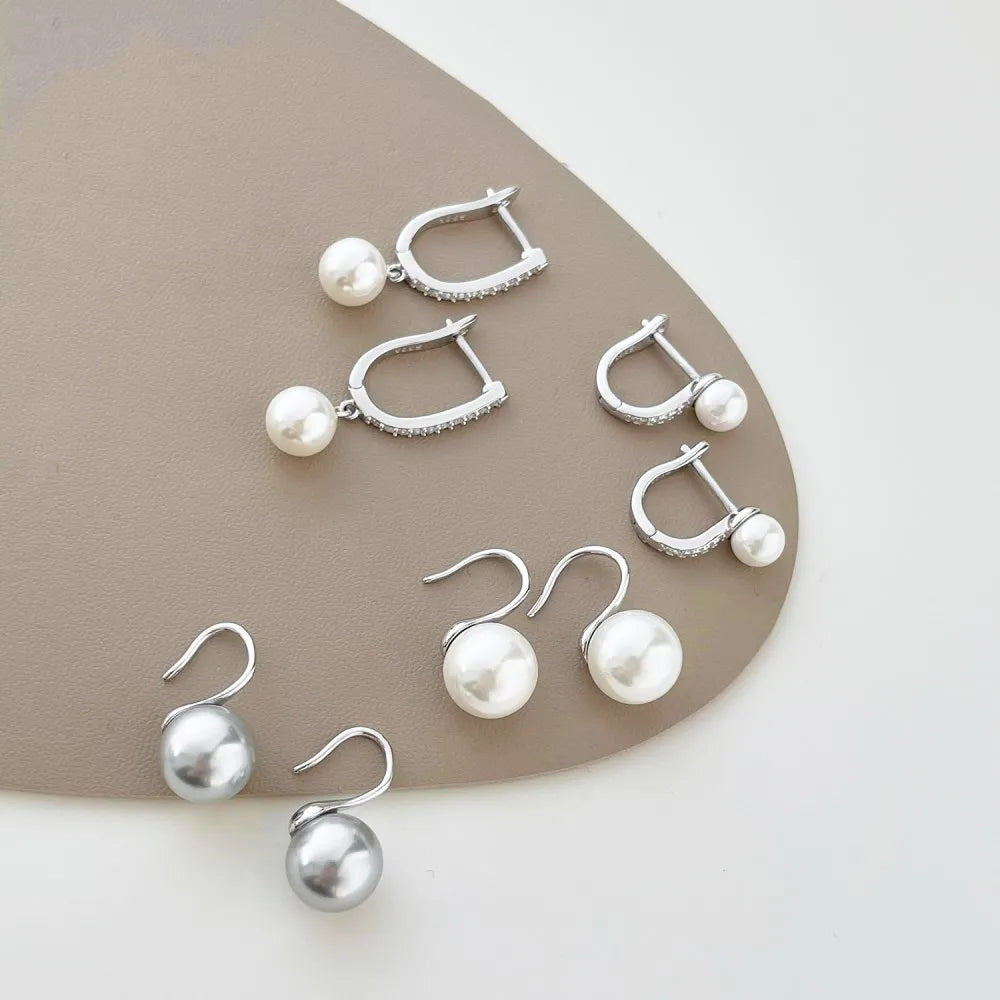 Silver Pearl Single Hook Drop Earrings