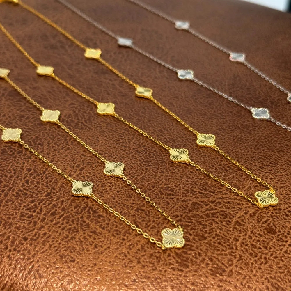 Silver Small Layered Clover Chain Necklace