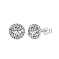 Silver Zircon Round Cut Halo Ear Studs