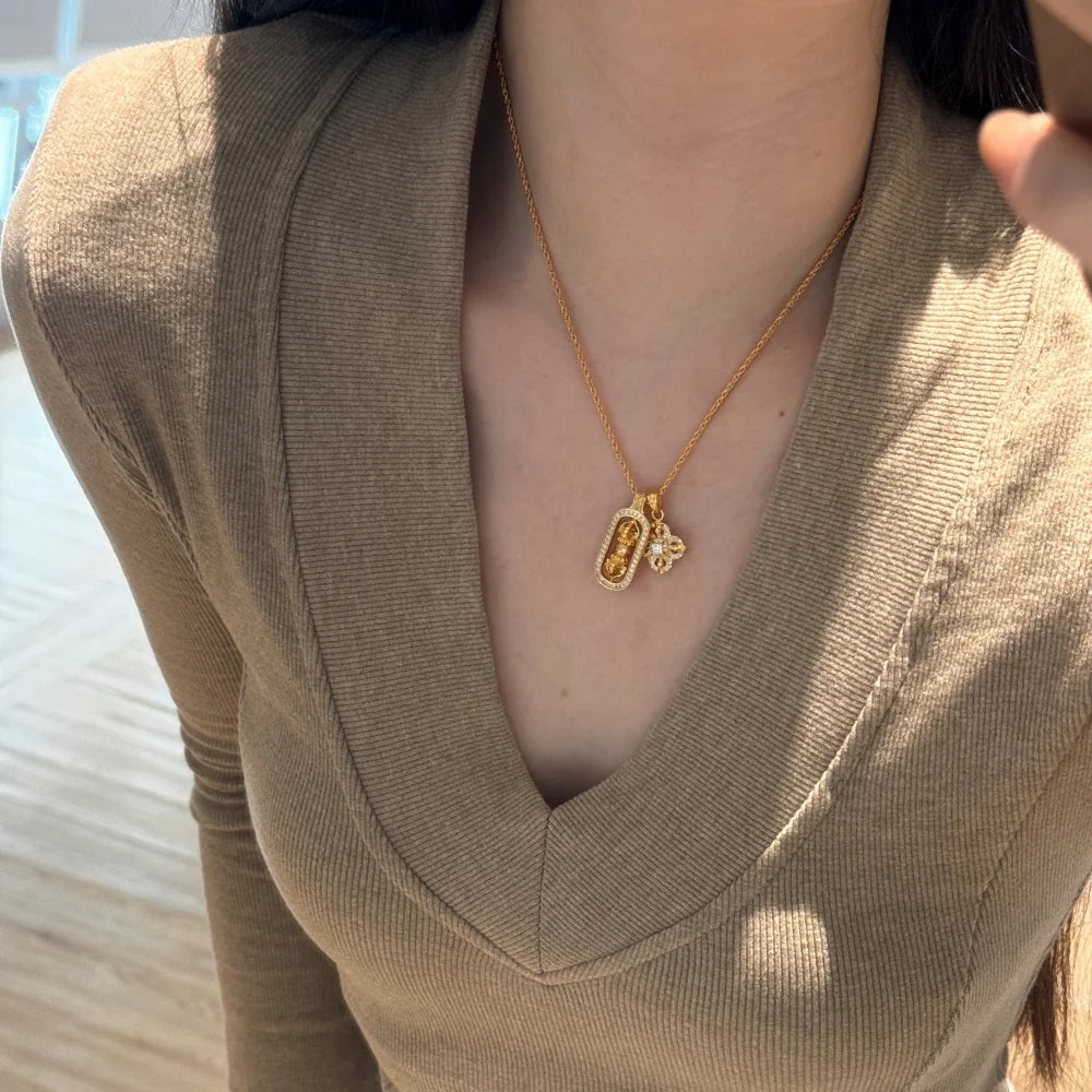 Silver Zircon Round Cut Lotus & Vajra Talisman Pendant Necklace