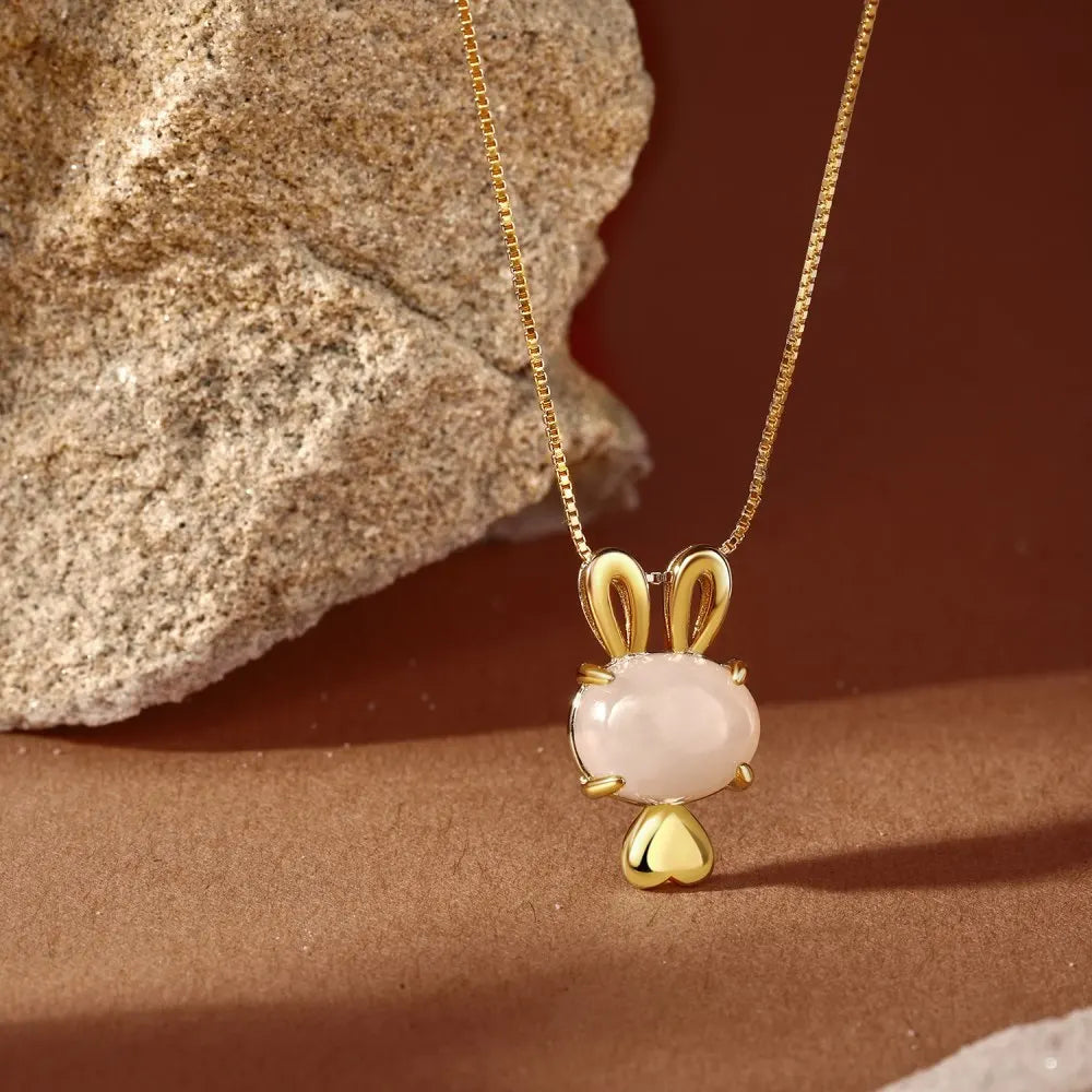 Silver Jade Bunny Pendant Necklace