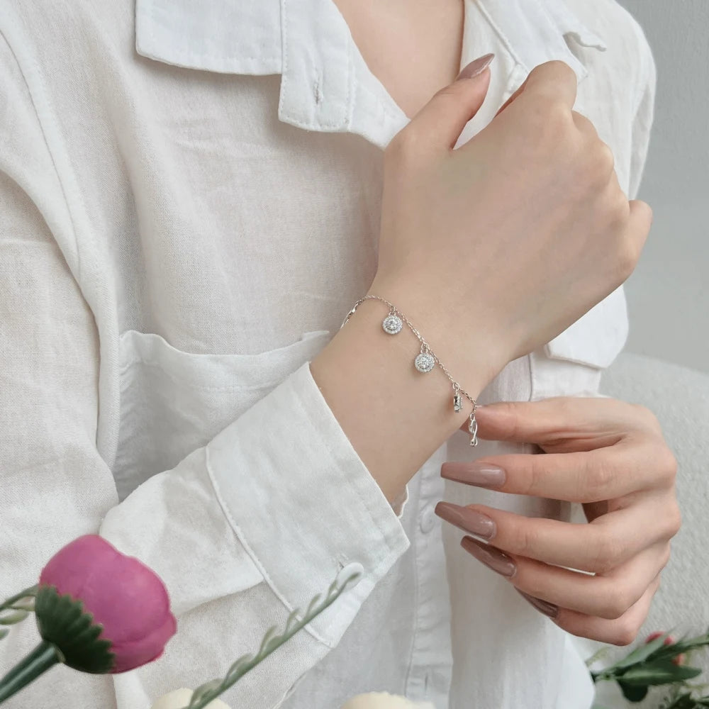 Silver Zircon Round Cut Tassel Charm Bracelet