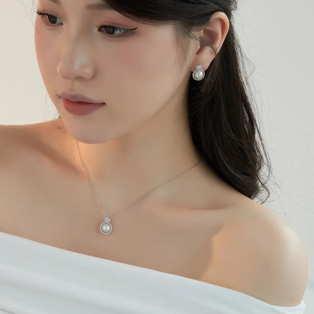 Silver Pearl Halo Ear Studs