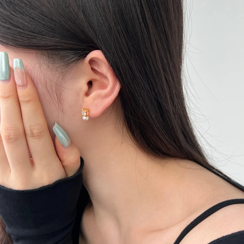 Silver Pearl Double Layer Ear Studs