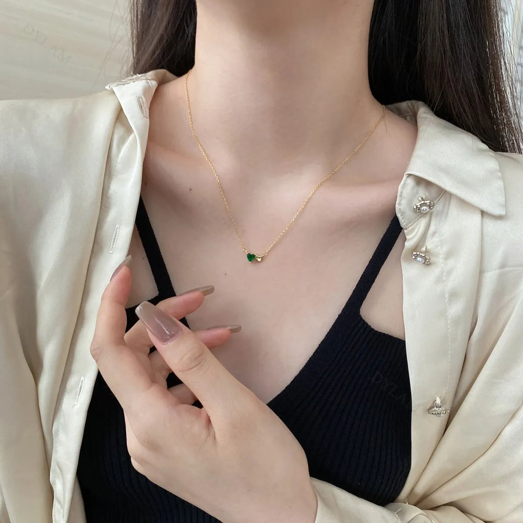 Silver Zircon Heart Cut Love Duel Pendant Necklace