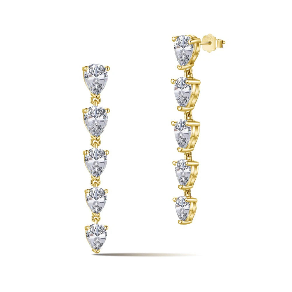 Silver Zircon Pear Cut Tear Tassel Drop Earrings