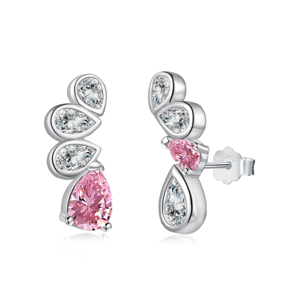 Silver Zircon Pear Cut Layered Ear Studs