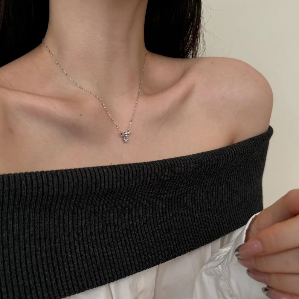 Silver Zircon Heart Cut Bee Pendant Necklace