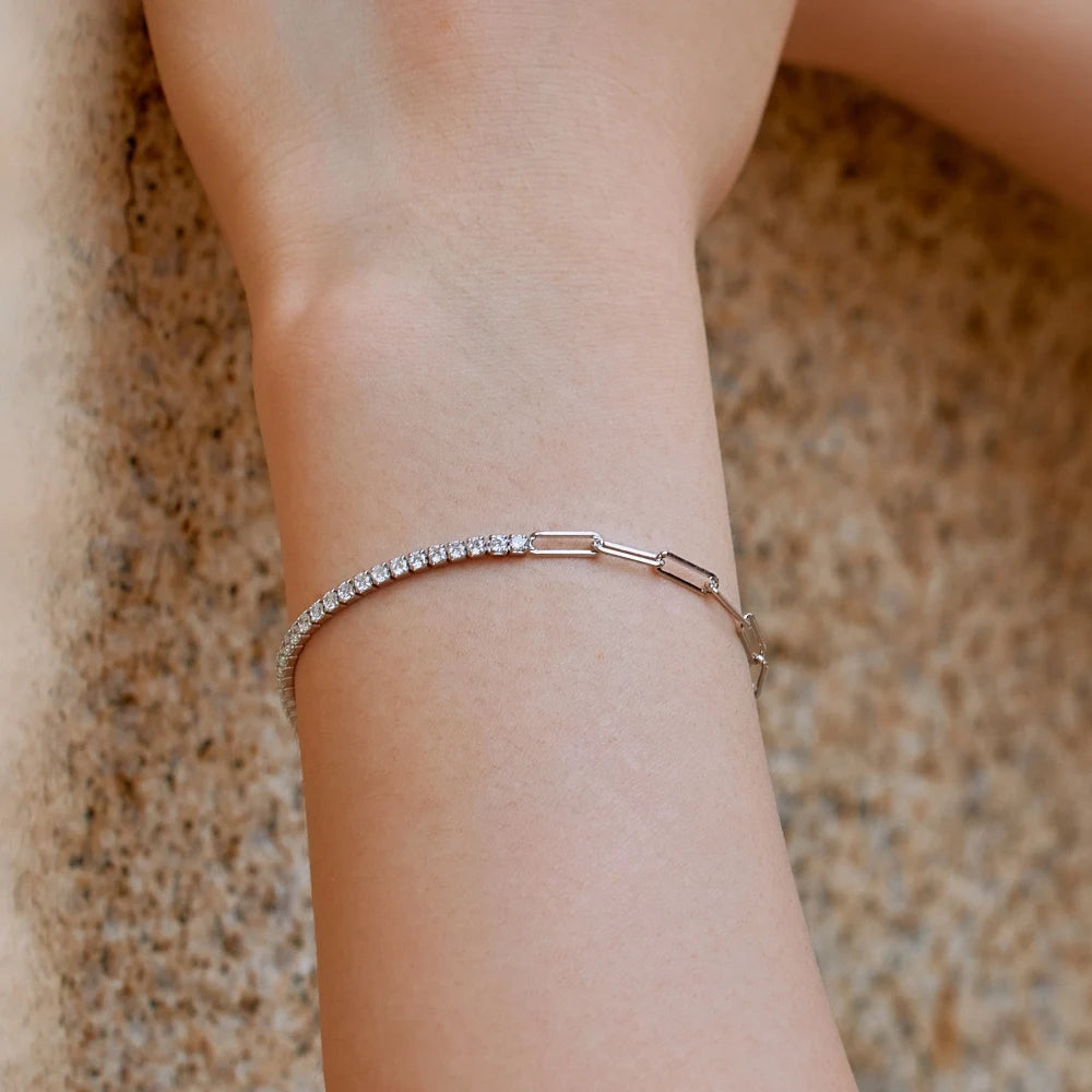 Silver Zircon Round Cut Chain Tennis Bracelet